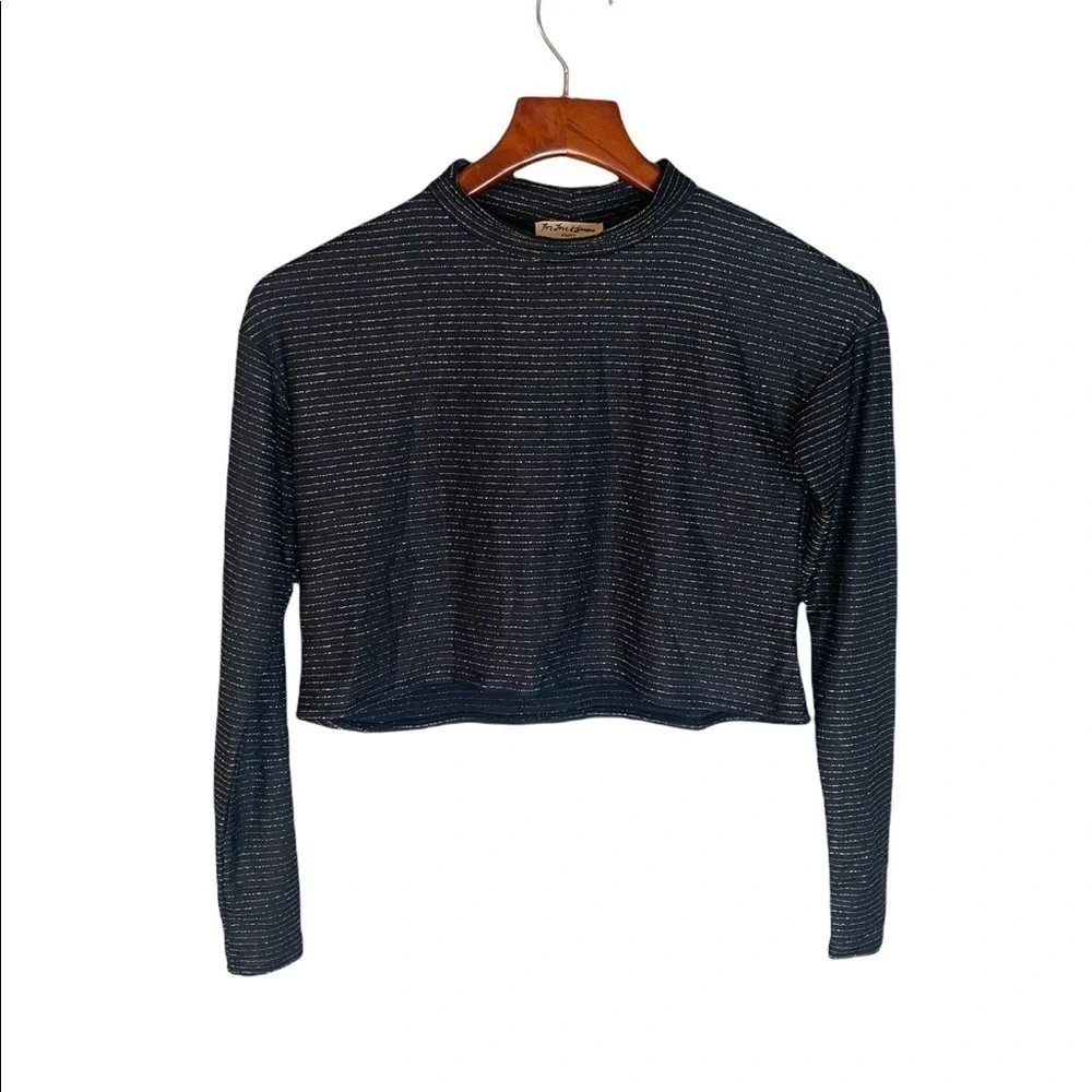 For Love & Lemons KNITZ Long Sleeve Crop Top Black & Gold Stripe XS - Picture 3 of 9